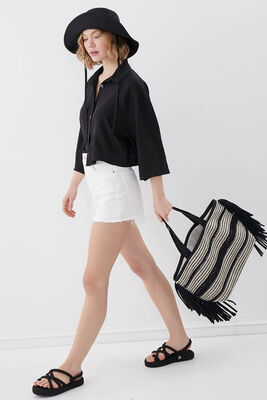 Önü Düğmeli Salaş Crop Gömlek - 37