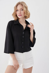 Önü Düğmeli Salaş Crop Gömlek - 36