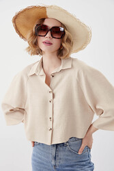 Önü Düğmeli Salaş Crop Gömlek - 42