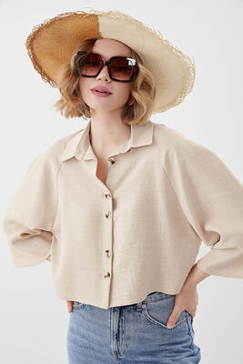 Önü Düğmeli Salaş Crop Gömlek - 42