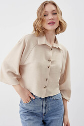 Önü Düğmeli Salaş Crop Gömlek - 41