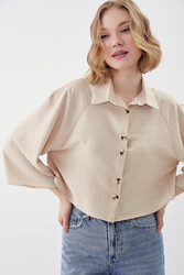 Önü Düğmeli Salaş Crop Gömlek - 43