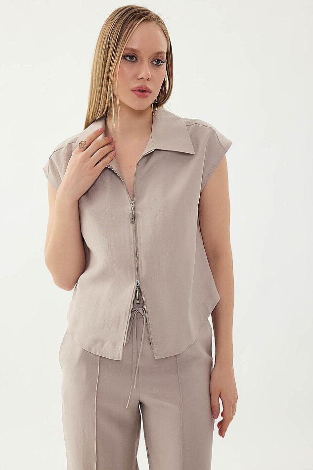 Önü Fermuarlı Bluz - 3