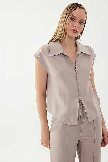 Önü Fermuarlı Bluz - 4