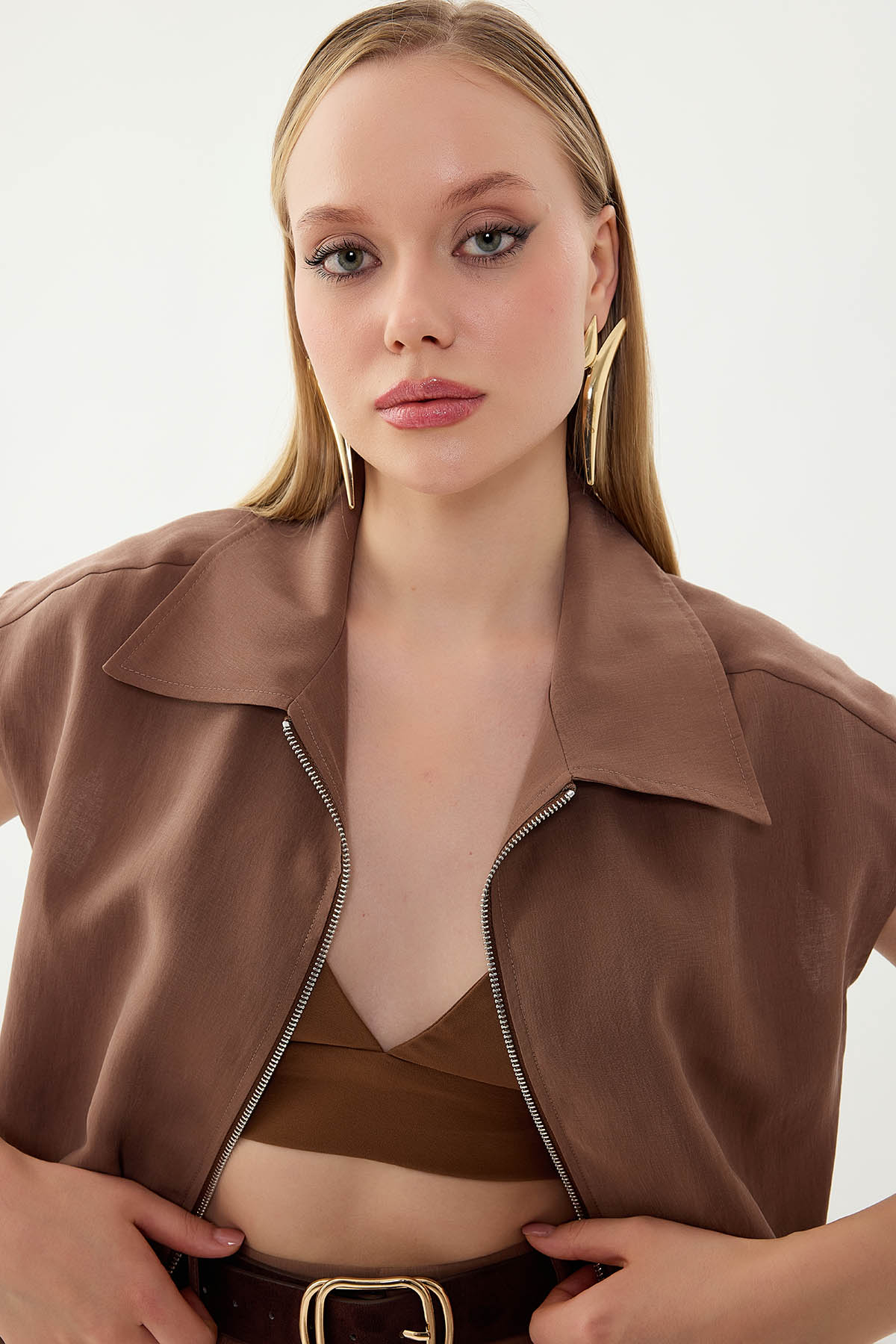 Önü Fermuarlı Bluz - Thumbnail