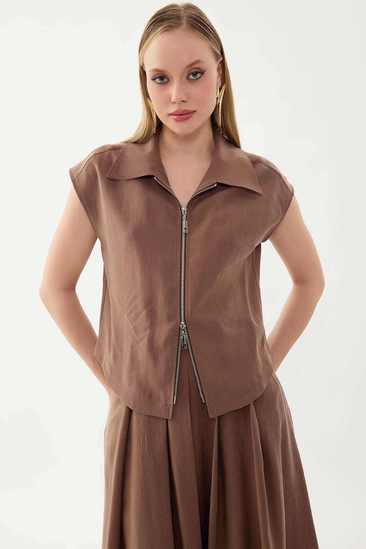 Önü Fermuarlı Bluz - Thumbnail