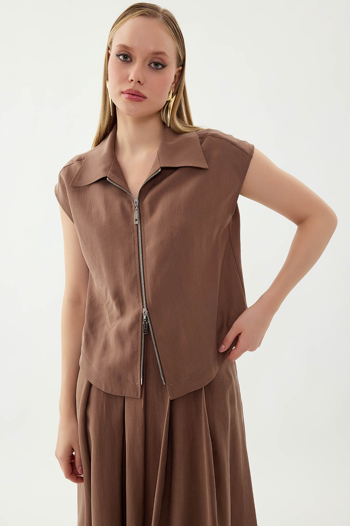 Önü Fermuarlı Bluz - Thumbnail