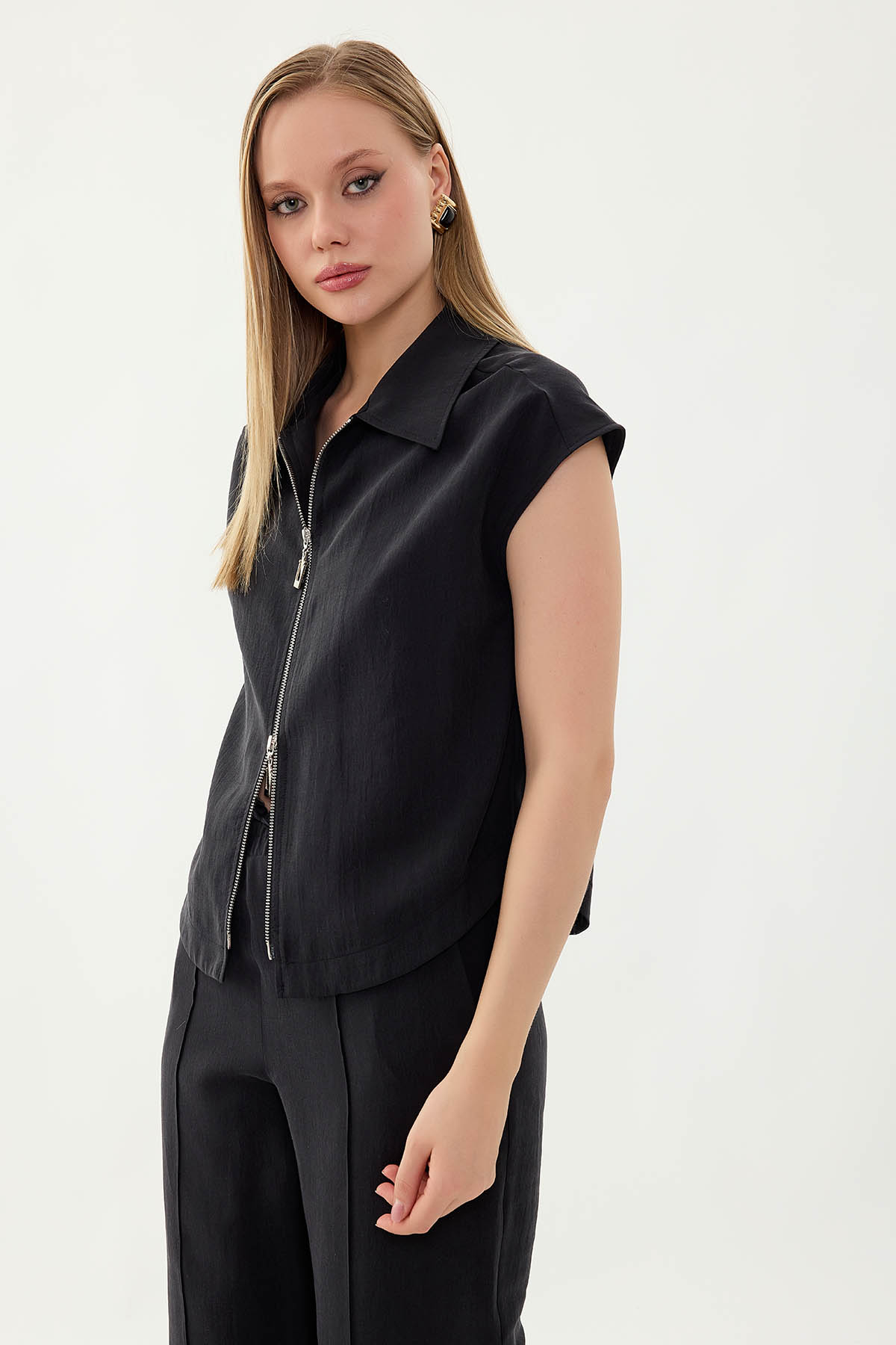 Önü Fermuarlı Bluz - Thumbnail