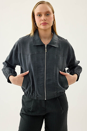 Önü Fermuarlı Cepli Bomber Ceket - 3