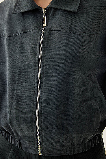 Önü Fermuarlı Cepli Bomber Ceket - 6