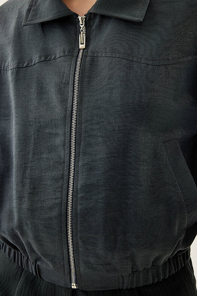 Önü Fermuarlı Cepli Bomber Ceket - 6