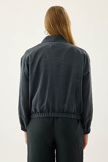Önü Fermuarlı Cepli Bomber Ceket - 5