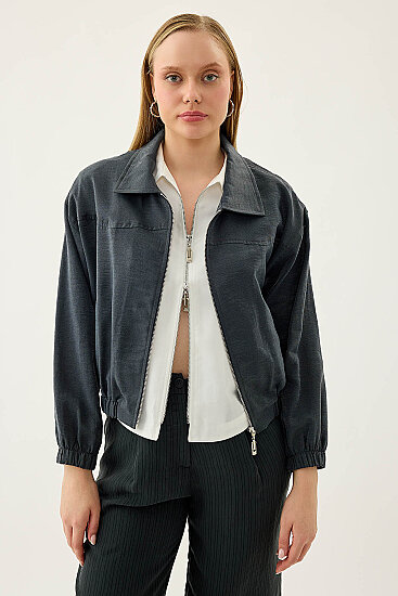 Önü Fermuarlı Cepli Bomber Ceket - 1