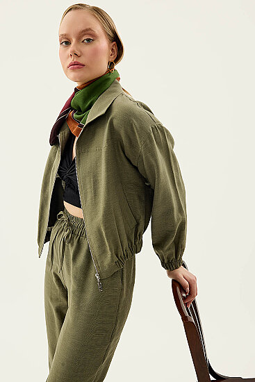 Önü Fermuarlı Cepli Bomber Ceket - 8