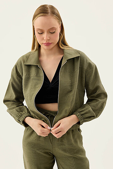 Önü Fermuarlı Cepli Bomber Ceket - 9