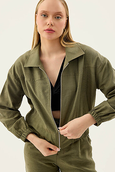 Önü Fermuarlı Cepli Bomber Ceket - 10