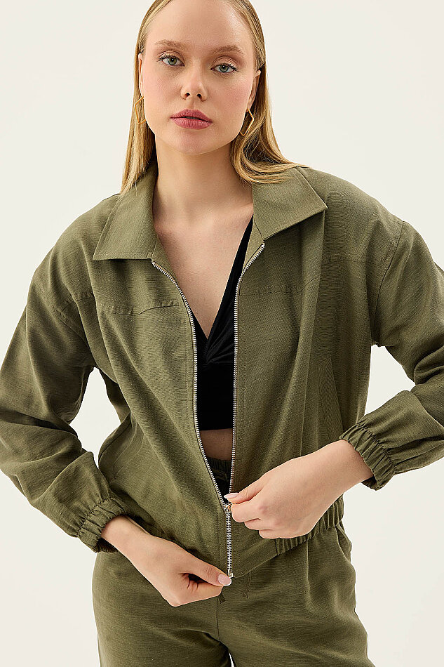 Önü Fermuarlı Cepli Bomber Ceket - 10