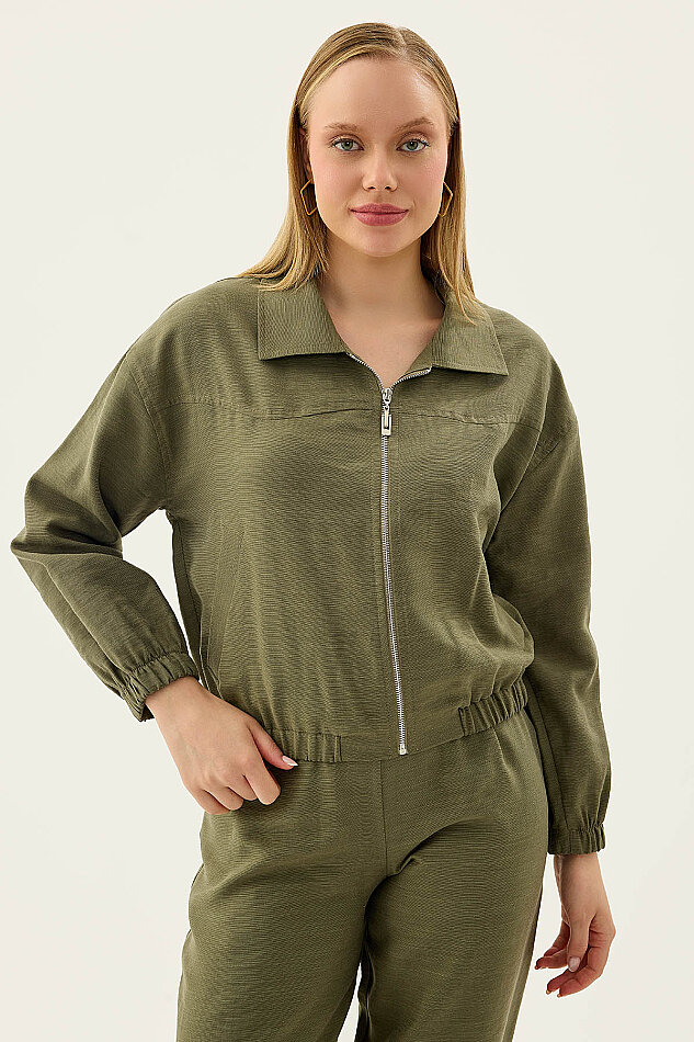 Önü Fermuarlı Cepli Bomber Ceket - 7