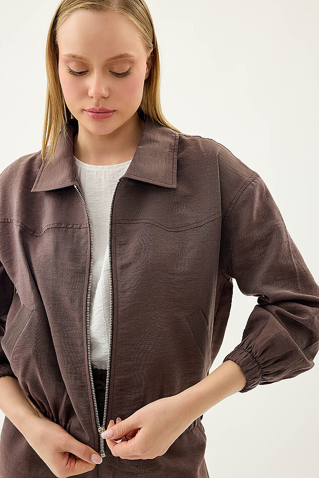 Önü Fermuarlı Cepli Bomber Ceket - 13