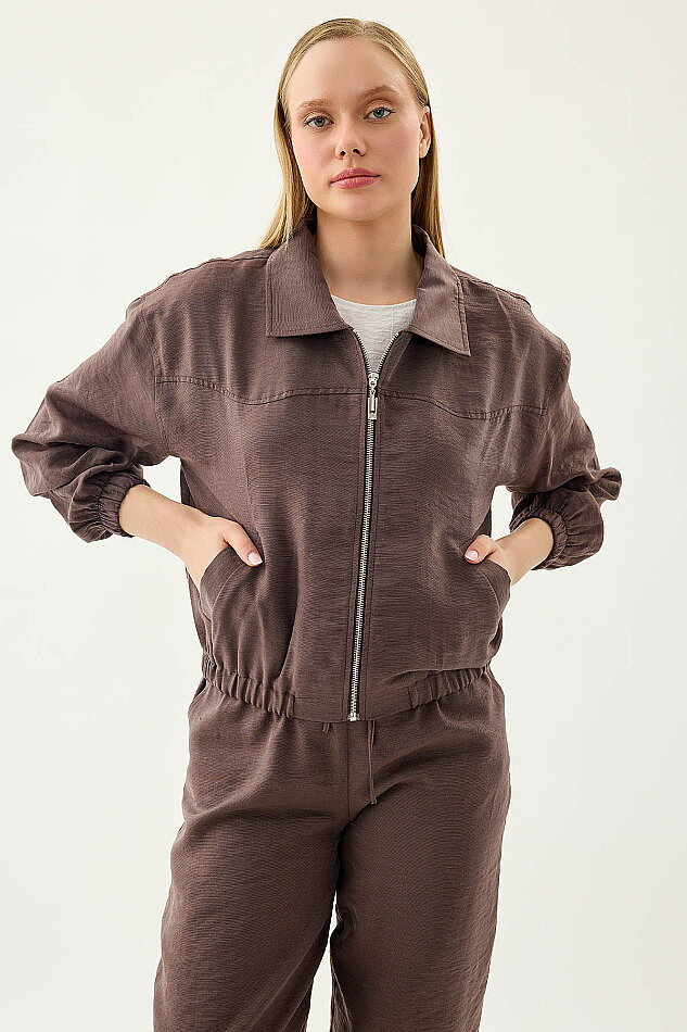 Önü Fermuarlı Cepli Bomber Ceket - 15