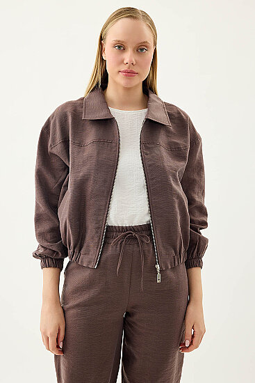 Önü Fermuarlı Cepli Bomber Ceket - 12