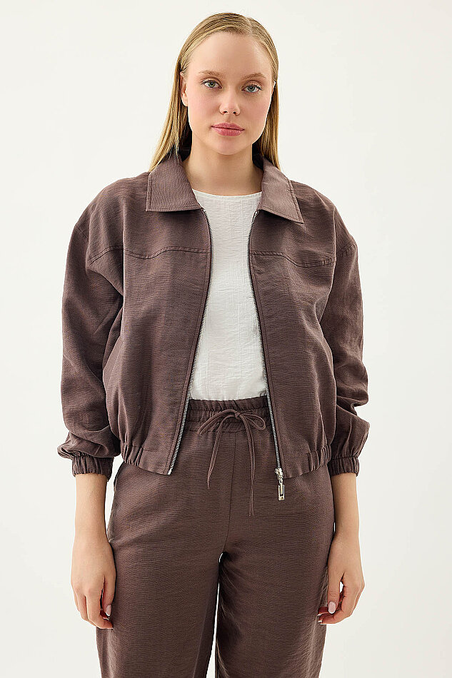 Önü Fermuarlı Cepli Bomber Ceket - 12