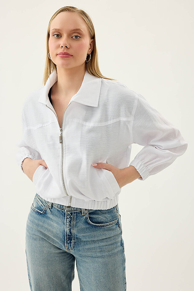 Önü Fermuarlı Cepli Bomber Ceket - 17