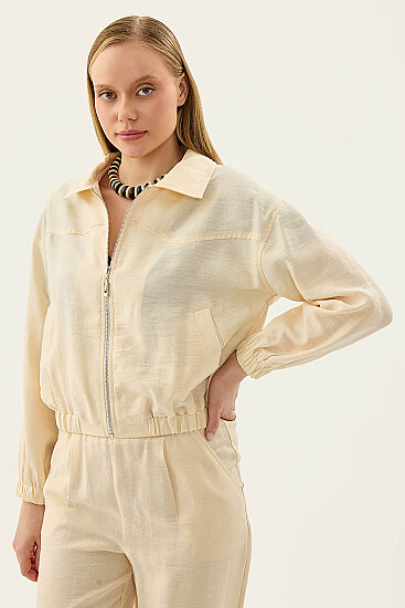 Önü Fermuarlı Cepli Bomber Ceket - 24