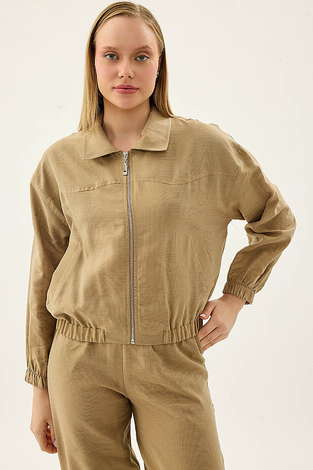 Önü Fermuarlı Cepli Bomber Ceket - 34