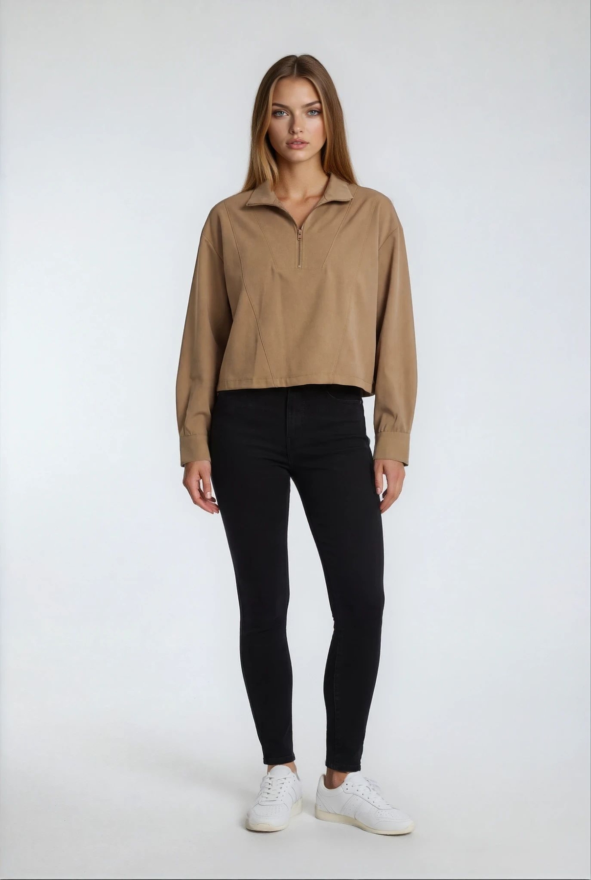 Önü Fermuarlı Modal Bluz - Thumbnail