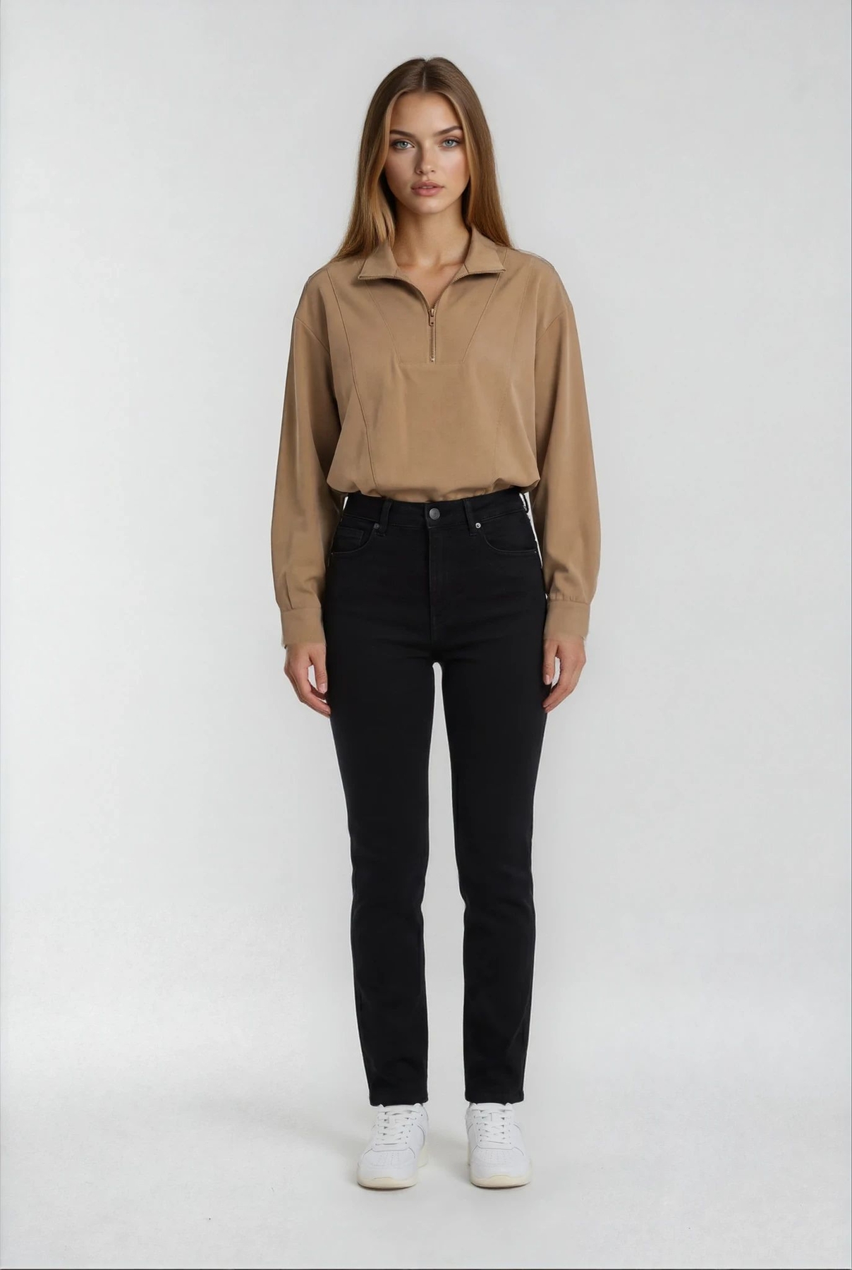 Önü Fermuarlı Modal Bluz - Thumbnail