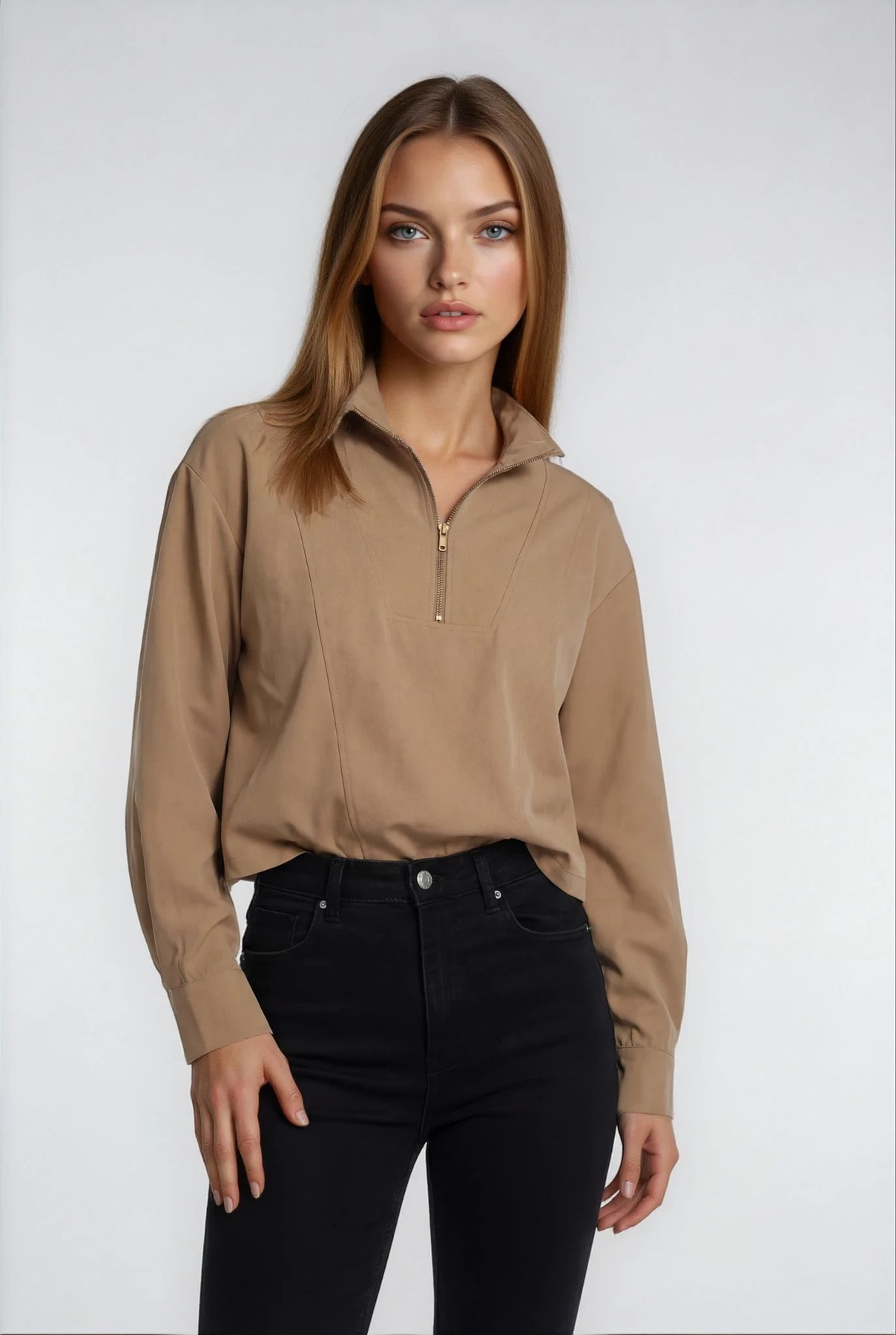 Önü Fermuarlı Modal Bluz - Thumbnail