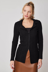 Önü Fermuarlı Yakalı Ceket - 1