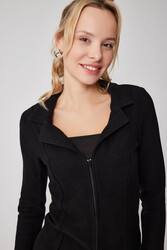 Önü Fermuarlı Yakalı Ceket - 6