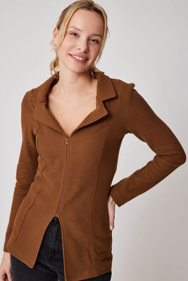 Önü Fermuarlı Yakalı Ceket - 9