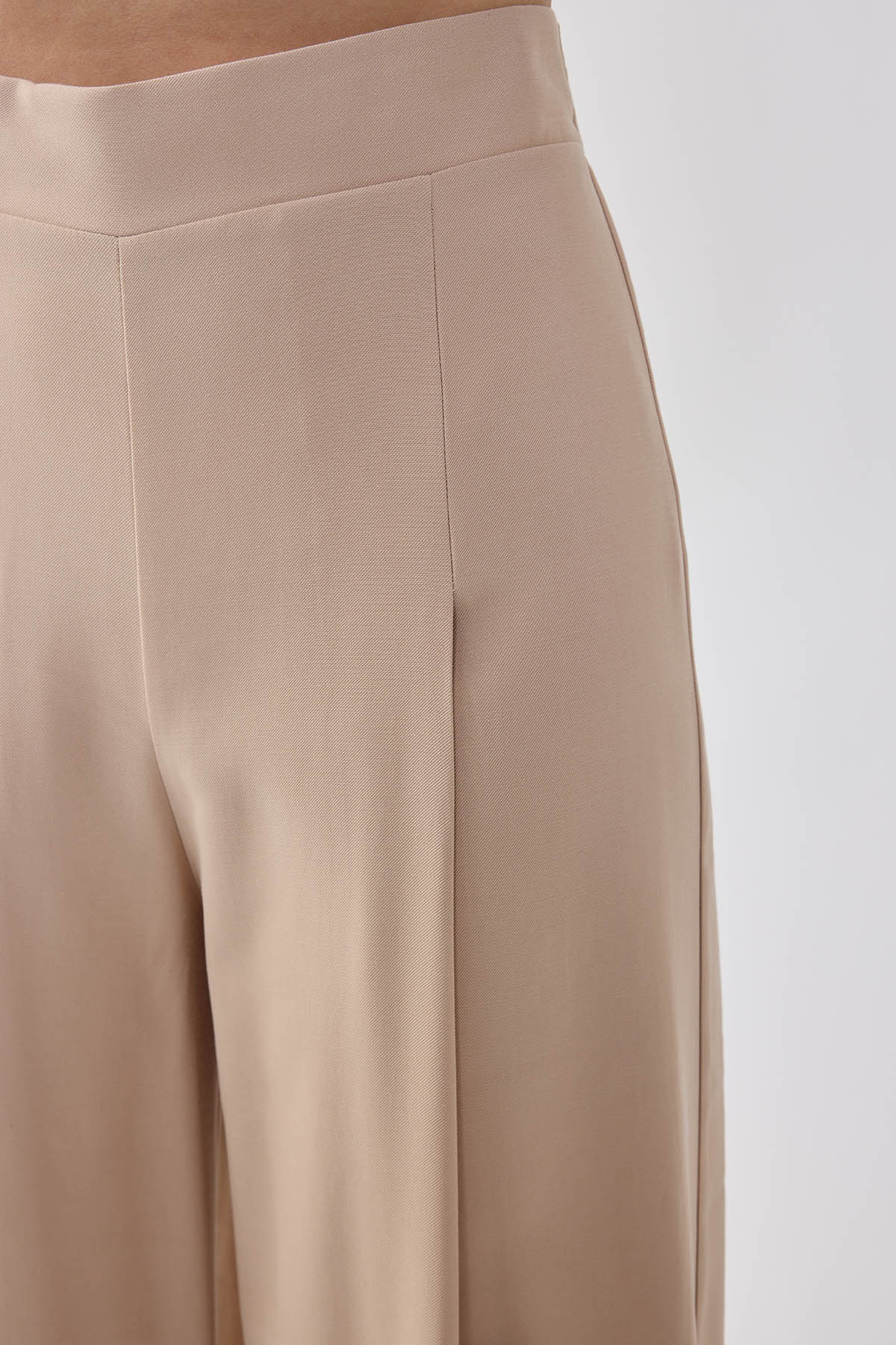 Önü Pileli Beli Lastikli Geniş Paça Palazzo Pantolon - Thumbnail