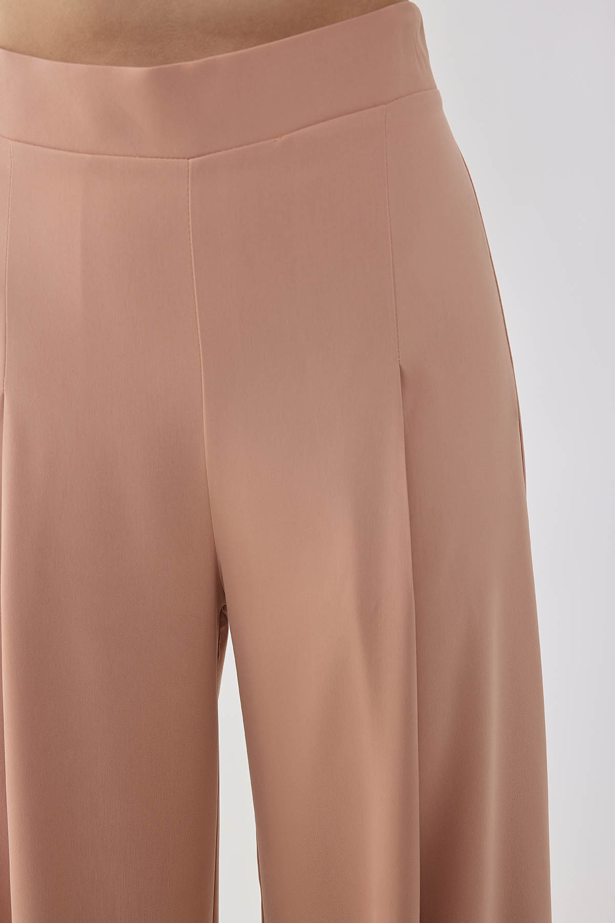 Önü Pileli Beli Lastikli Geniş Paça Palazzo Pantolon - Thumbnail