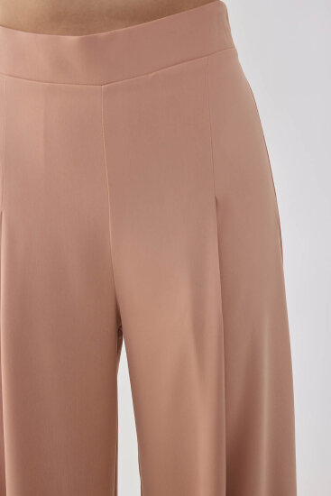 Önü Pileli Beli Lastikli Geniş Paça Palazzo Pantolon - 9