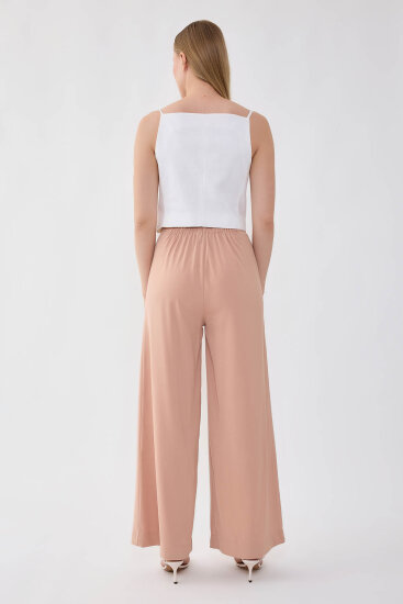 Önü Pileli Beli Lastikli Geniş Paça Palazzo Pantolon - 10