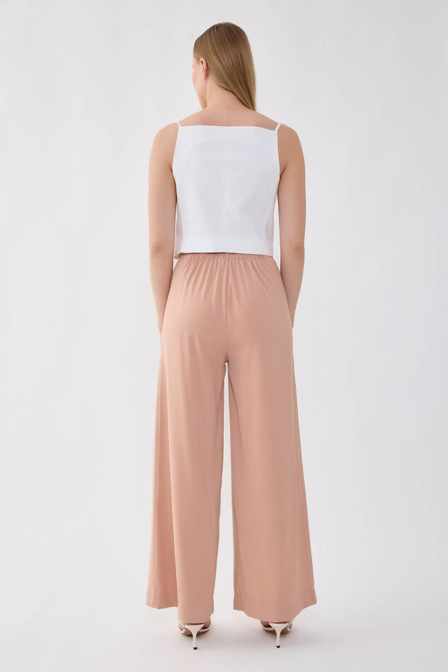 Önü Pileli Beli Lastikli Geniş Paça Palazzo Pantolon - 10