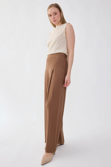 Önü Pileli Beli Lastikli Geniş Paça Palazzo Pantolon - 12