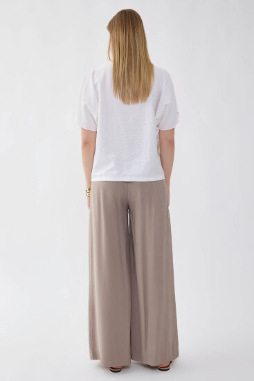 Önü Pileli Beli Lastikli Geniş Paça Palazzo Pantolon - 23