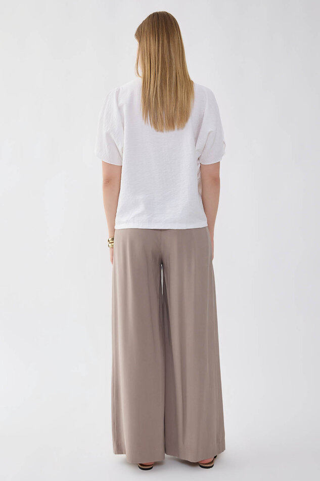 Önü Pileli Beli Lastikli Geniş Paça Palazzo Pantolon - 23