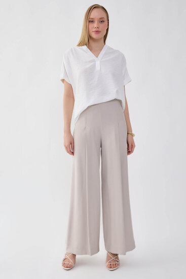 Önü Pileli Beli Lastikli Geniş Paça Palazzo Pantolon - 28
