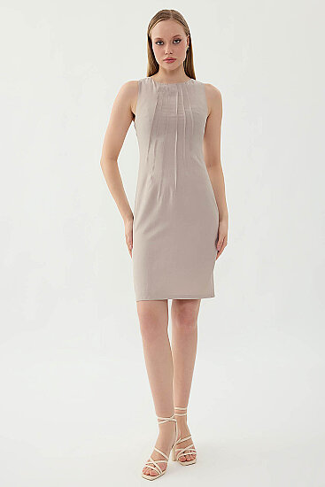 Önü Pileli Sıfır Kol Elbise - 3