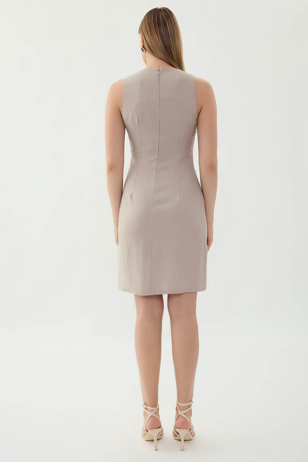 Önü Pileli Sıfır Kol Elbise - Thumbnail