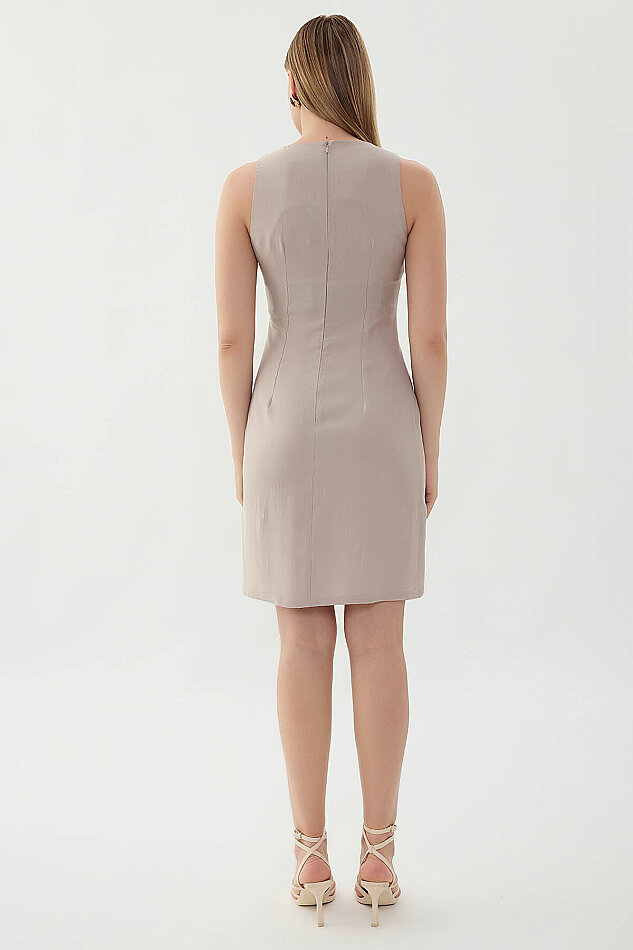 Önü Pileli Sıfır Kol Elbise - 4