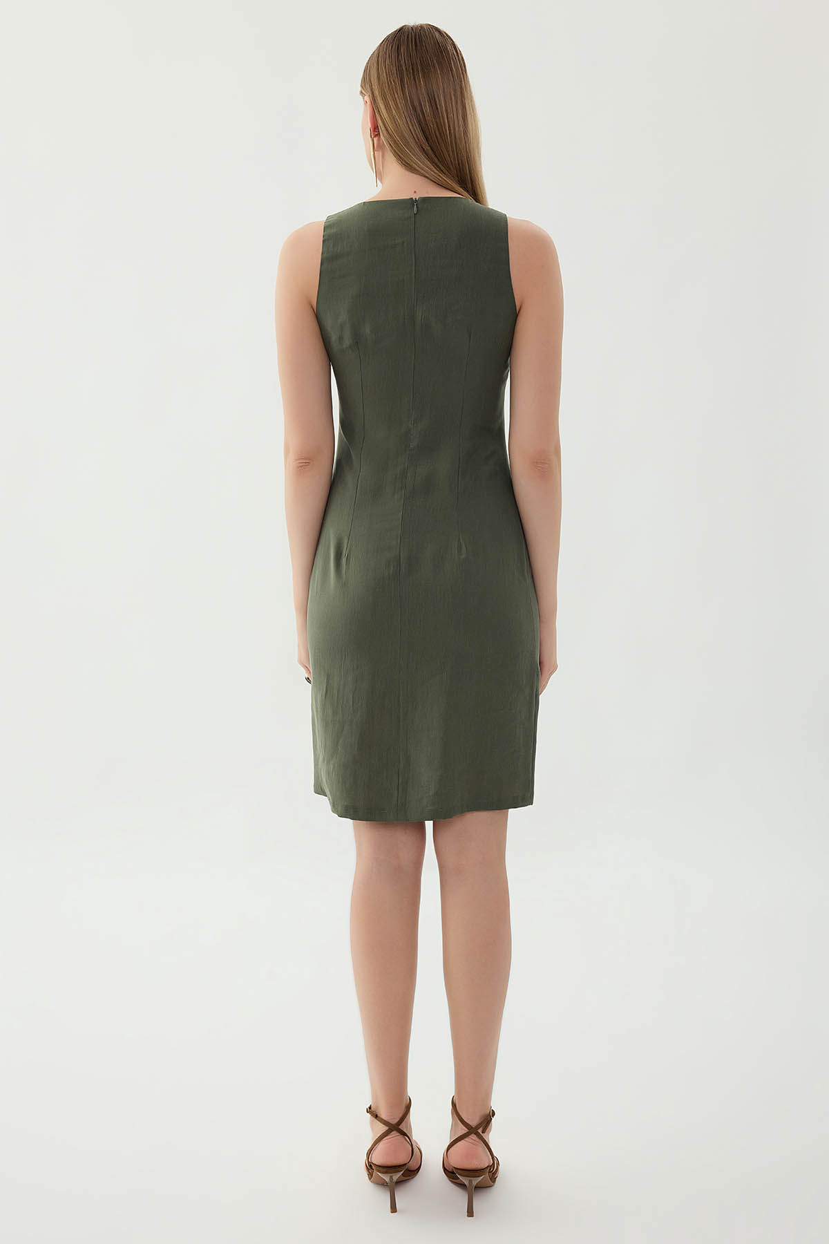 Önü Pileli Sıfır Kol Elbise - Thumbnail