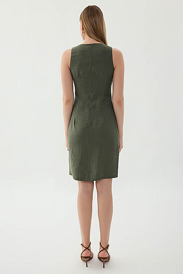 Önü Pileli Sıfır Kol Elbise - 12