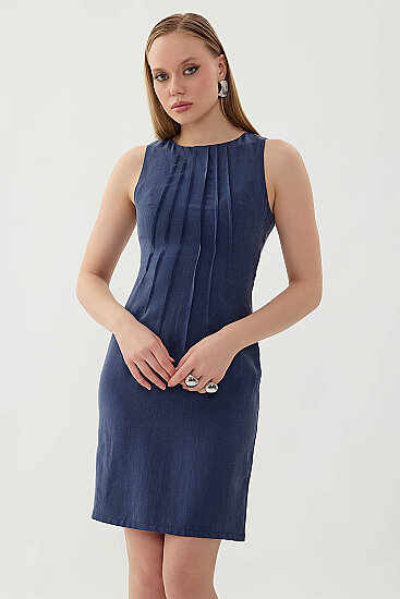 Önü Pileli Sıfır Kol Elbise - 24